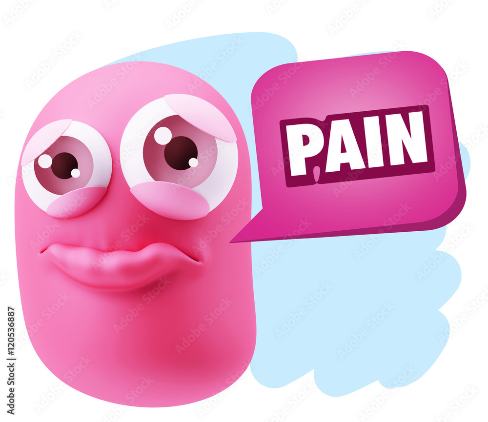 3d Rendering Sad Character Emoticon Expression saying Pain with 3d Rendering Sad Character Emoticon Expression saying Pain with