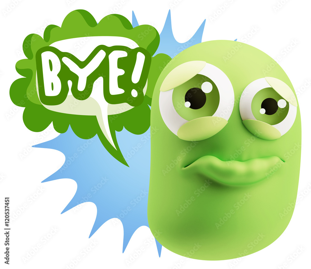 Fototapeta premium 3d Rendering Sad Character Emoticon Expression saying Bye with C