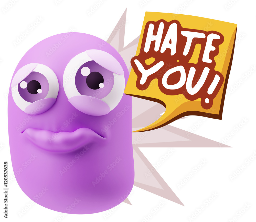 3d Rendering Sad Character Emoticon Expression saying Hate You w 3d Rendering Sad Character Emoticon Expression saying Hate You w