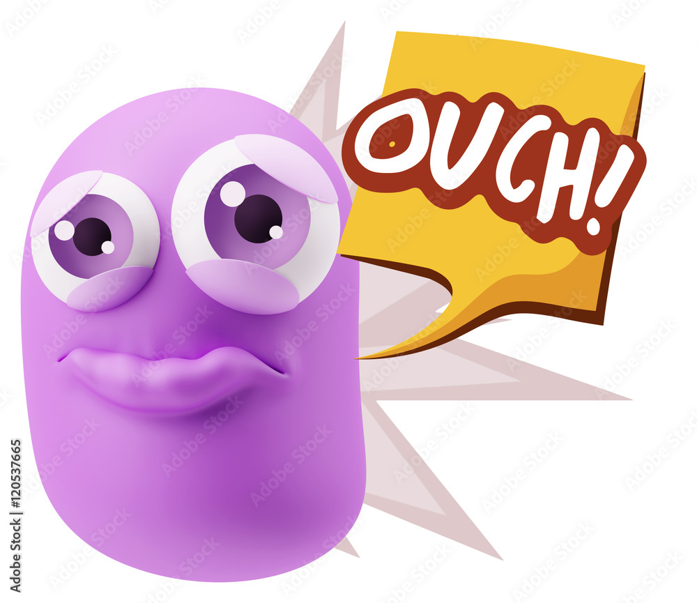 3d Rendering Sad Character Emoticon Expression saying Ouch! with 3d Rendering Sad Character Emoticon Expression saying Ouch! with