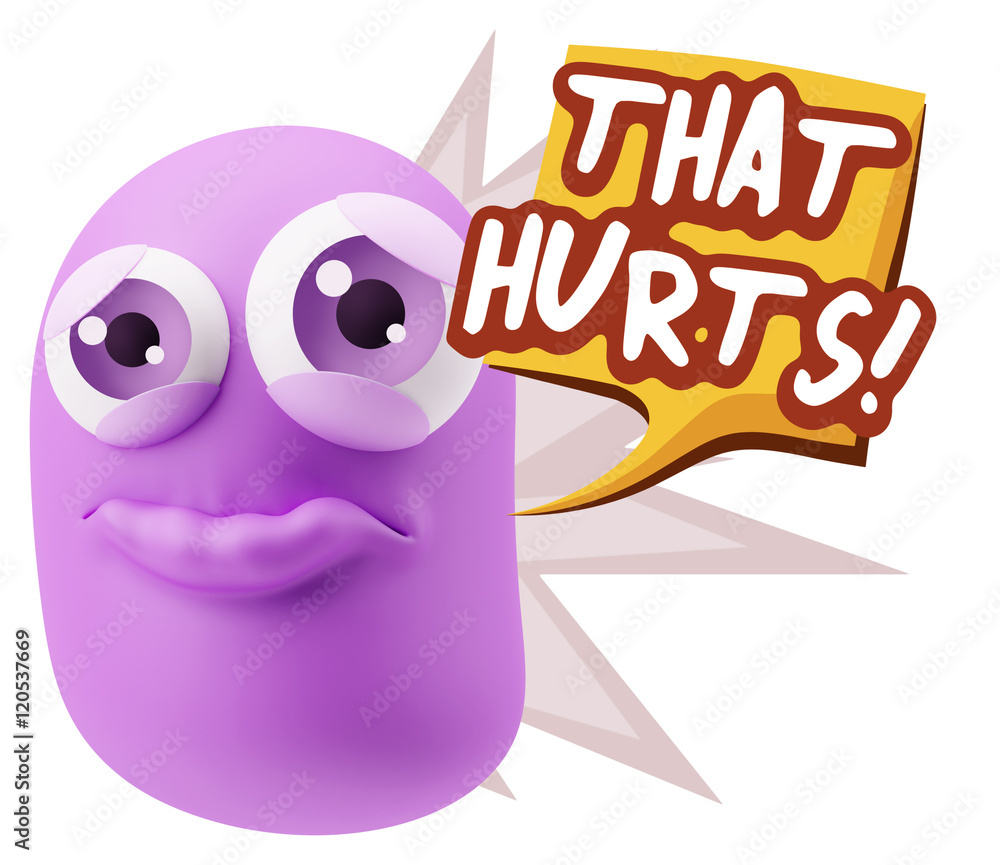 3d Rendering Sad Character Emoticon Expression saying That Hurts 3d Rendering Sad Character Emoticon Expression saying That Hurts