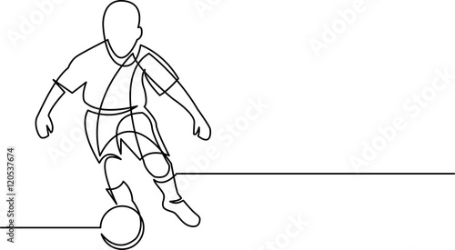 continuous line drawing of youth soccer player