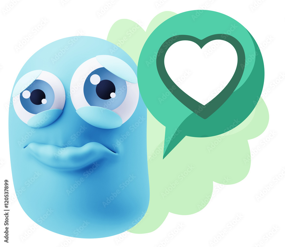 3d Rendering Sad Character Emoticon Expression saying Heart Shap