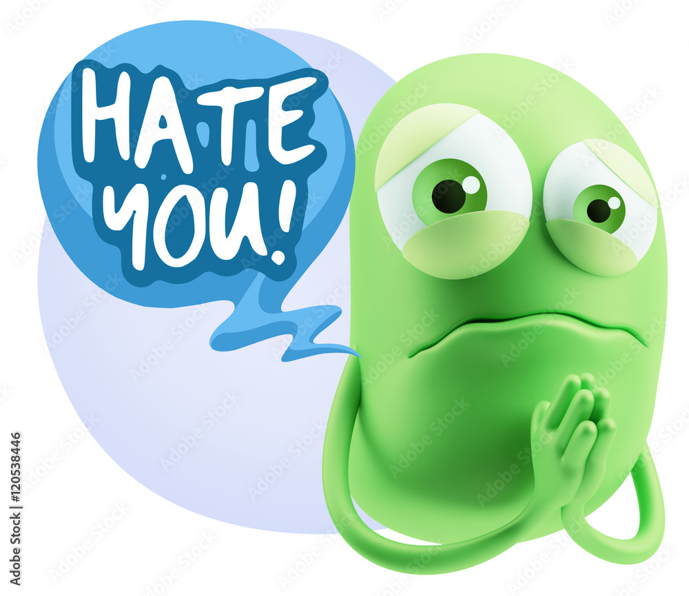 3d Rendering Sad Character Emoticon Expression saying Hate You w 3d Rendering Sad Character Emoticon Expression saying Hate You w
