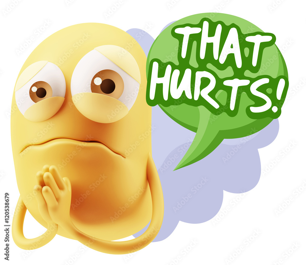 3d Rendering Sad Character Emoticon Expression saying That Hurts 3d Rendering Sad Character Emoticon Expression saying That Hurts