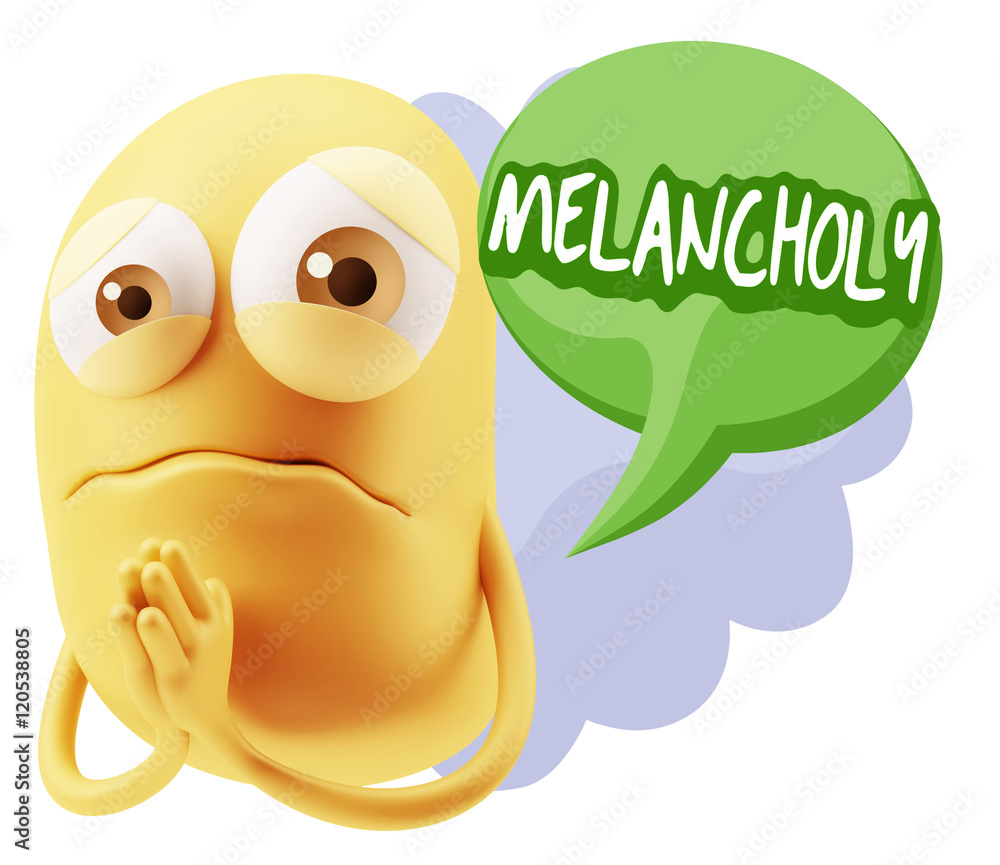 3d Rendering Sad Character Emoticon Expression saying Melancholy