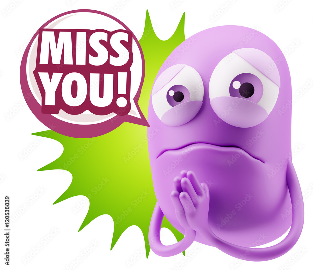 3d Rendering Sad Character Emoticon Expression saying Miss You w 3d Rendering Sad Character Emoticon Expression saying Miss You w