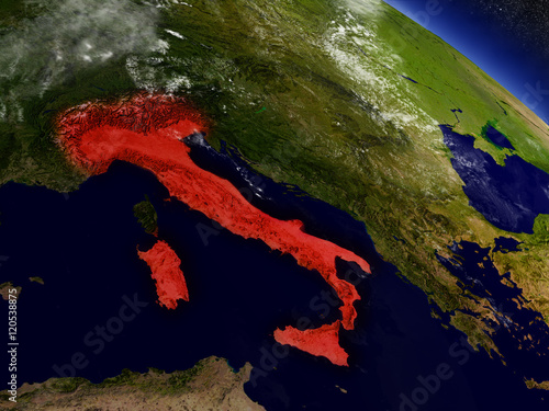 Italy from space highlighted in red