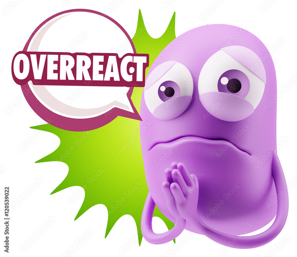 3d Rendering Sad Character Emoticon Expression saying Overreact