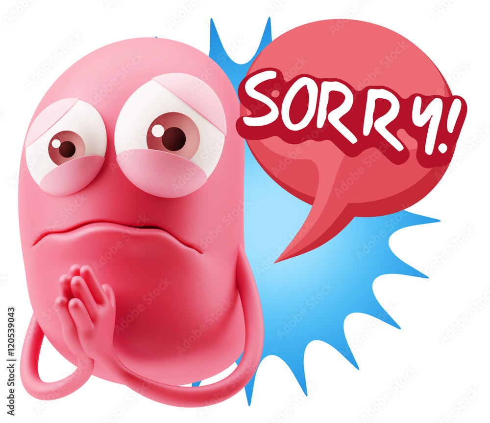 3d Rendering Sad Character Emoticon Expression saying Sorry with 3d Rendering Sad Character Emoticon Expression saying Sorry with