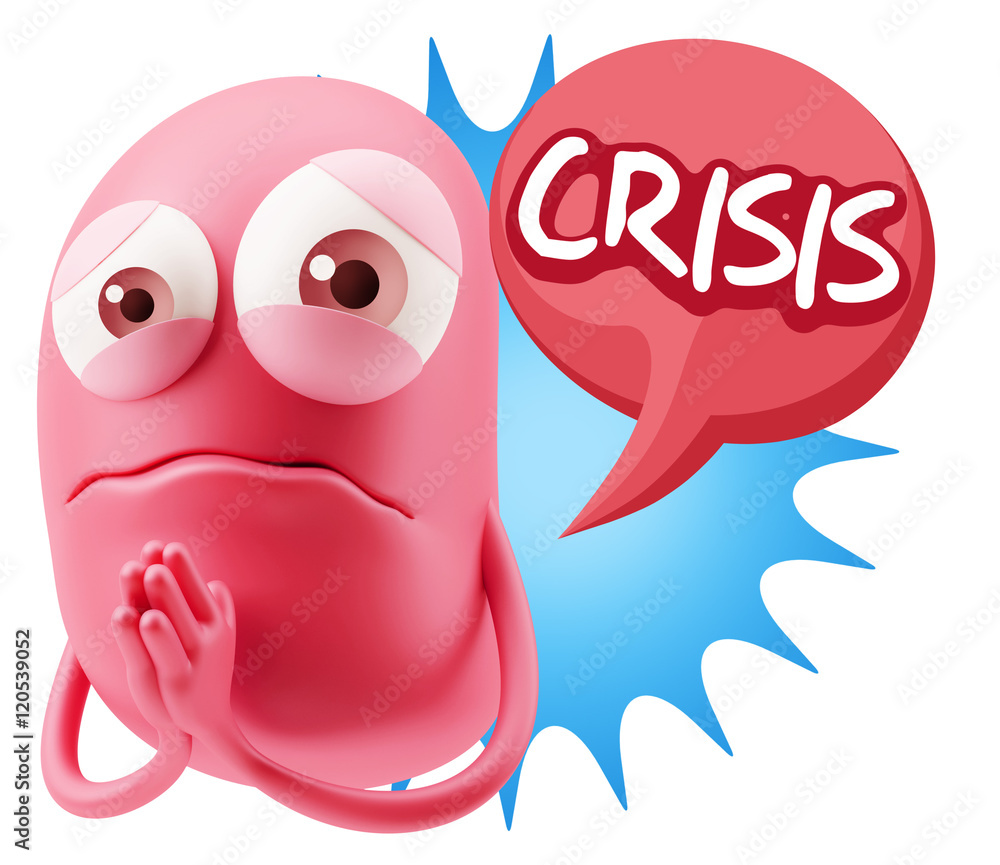 3d Rendering Sad Character Emoticon Expression saying Crisis wit 3d Rendering Sad Character Emoticon Expression saying Crisis wit