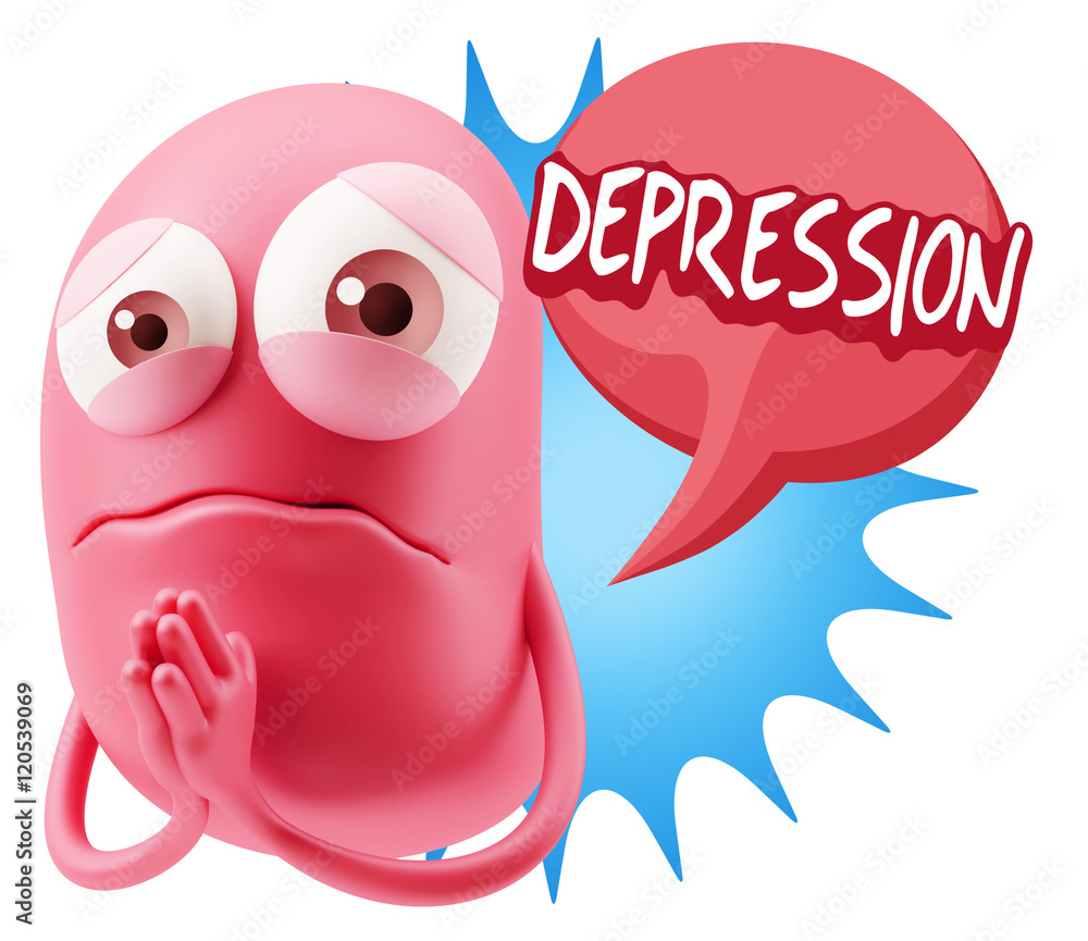 3d Rendering Sad Character Emoticon Expression saying Depression 3d Rendering Sad Character Emoticon Expression saying Depression