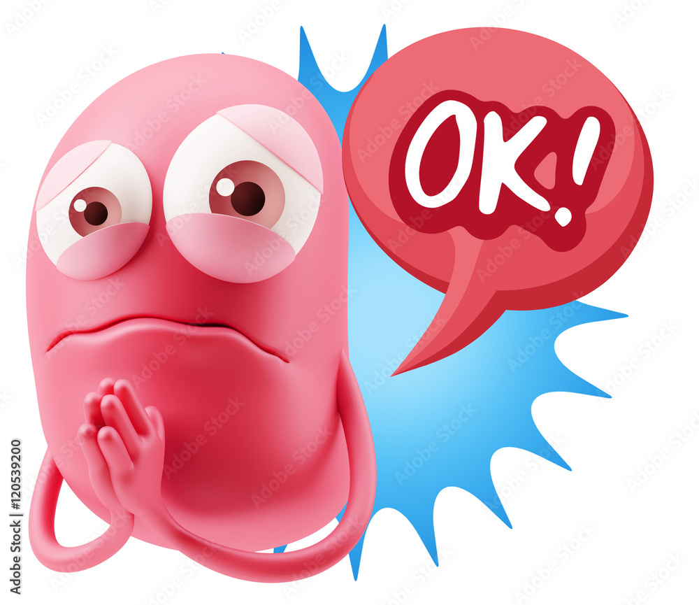 3d Rendering Sad Character Emoticon Expression saying OK with Co 3d Rendering Sad Character Emoticon Expression saying OK with Co