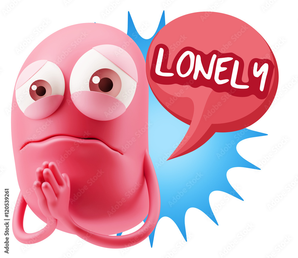 Obraz premium 3d Rendering Sad Character Emoticon Expression saying Lonely wit