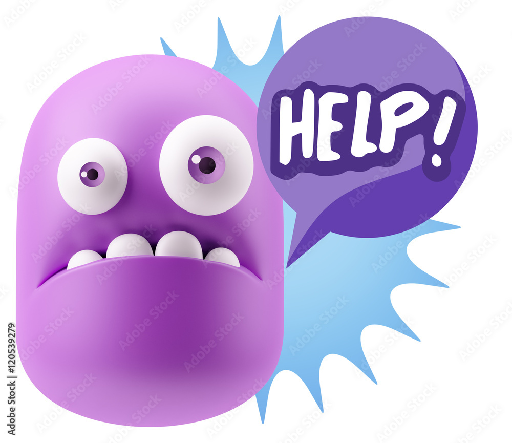 3d Rendering Sad Character Emoticon Expression saying Help! with 3d Rendering Sad Character Emoticon Expression saying Help! with