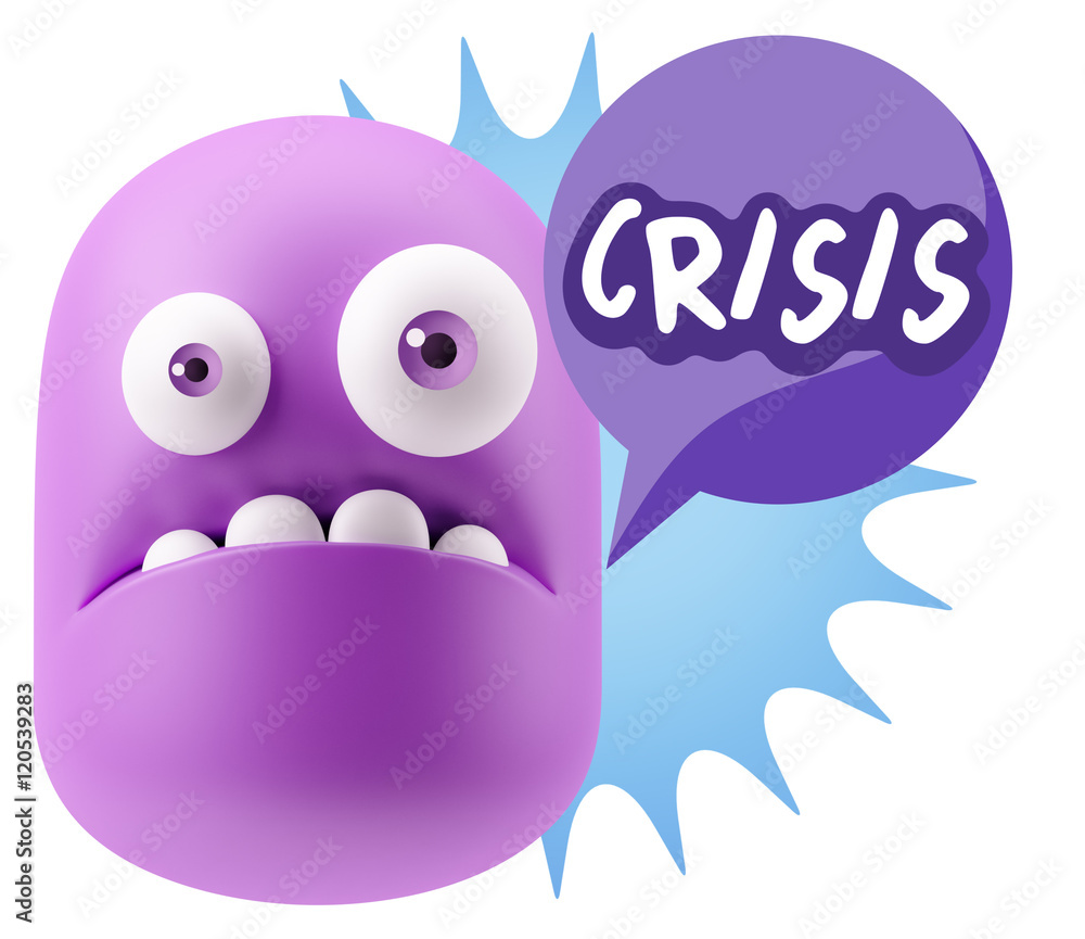 3d Rendering Sad Character Emoticon Expression saying Crisis wit 3d Rendering Sad Character Emoticon Expression saying Crisis wit
