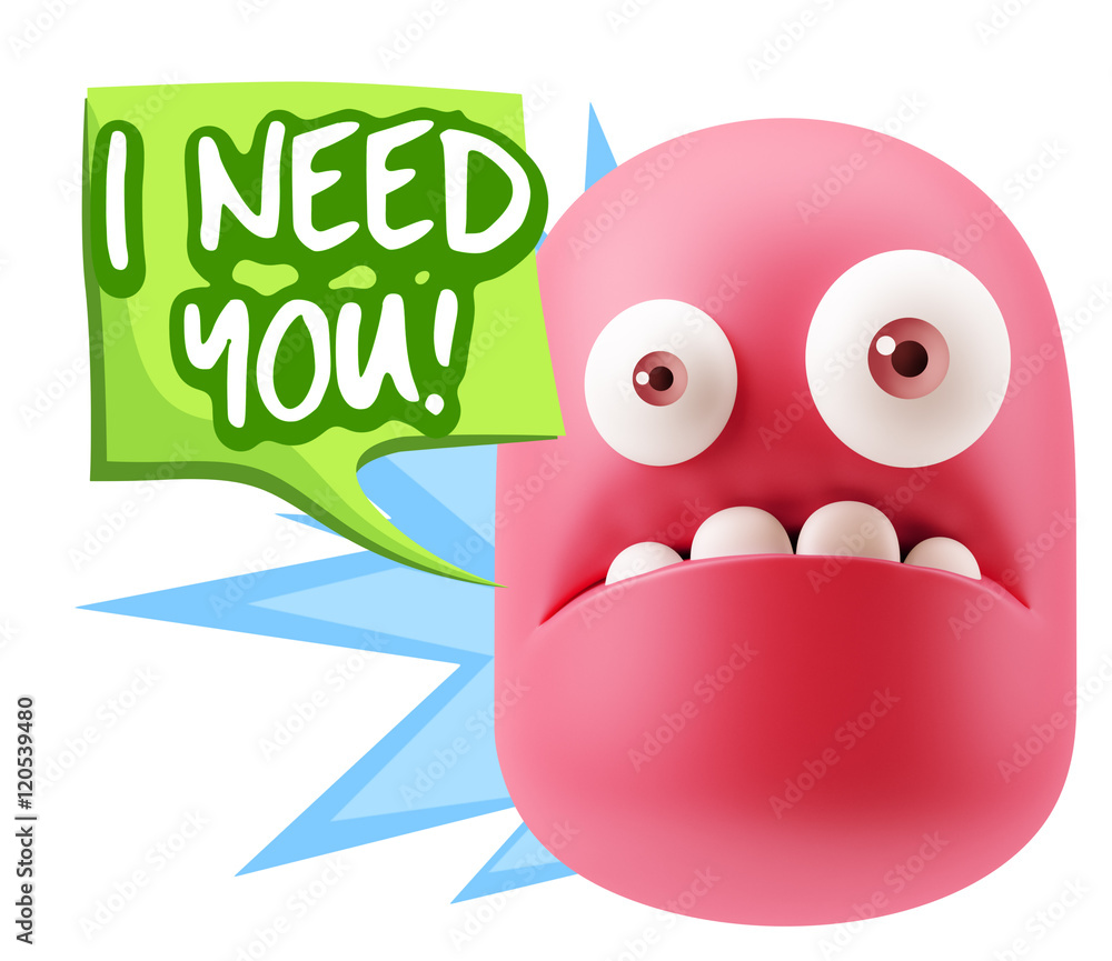 3d Rendering Sad Character Emoticon Expression saying I Need you 3d Rendering Sad Character Emoticon Expression saying I Need you