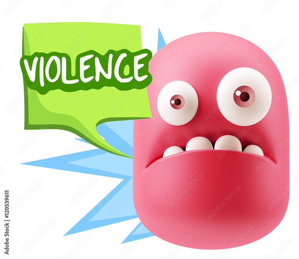 3d Rendering Sad Character Emoticon Expression saying Violence w 3d Rendering Sad Character Emoticon Expression saying Violence w