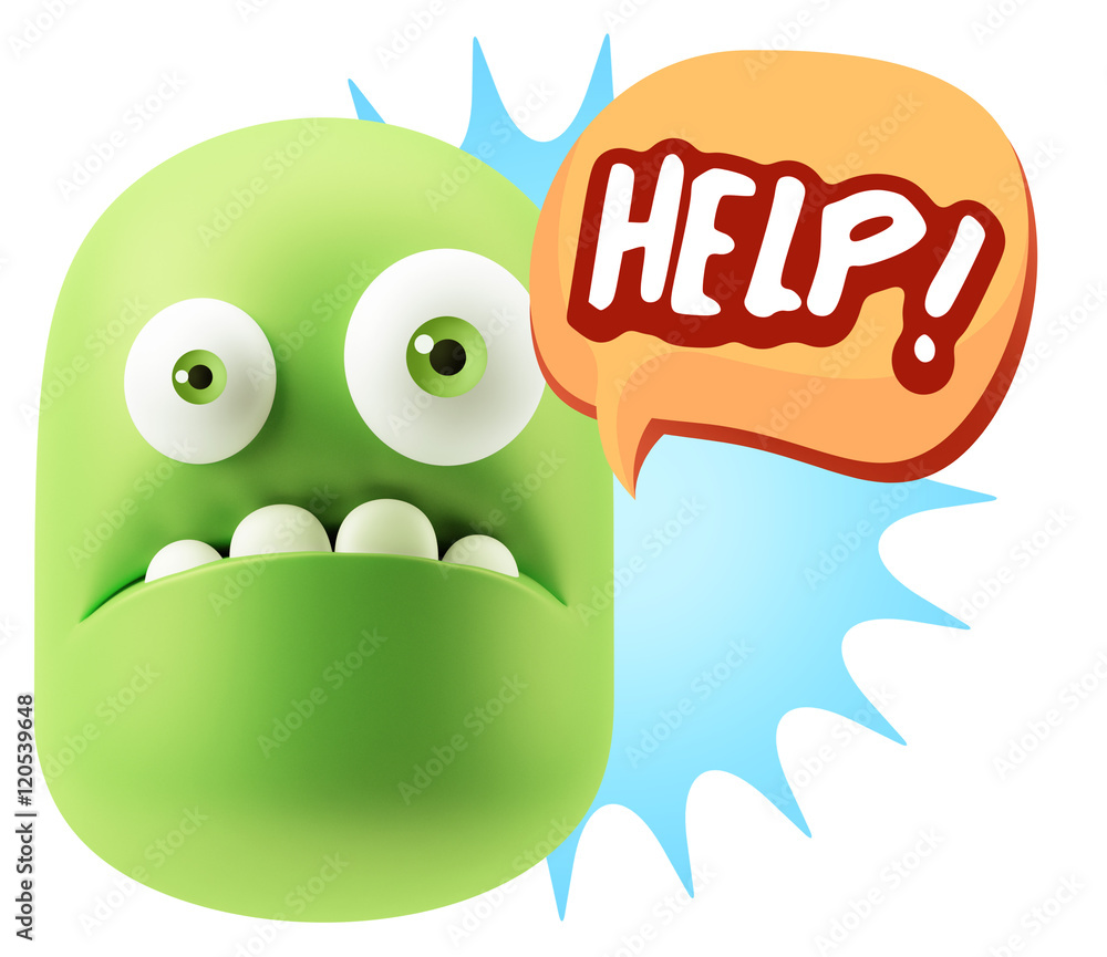 3d Rendering Sad Character Emoticon Expression saying Help! with 3d Rendering Sad Character Emoticon Expression saying Help! with