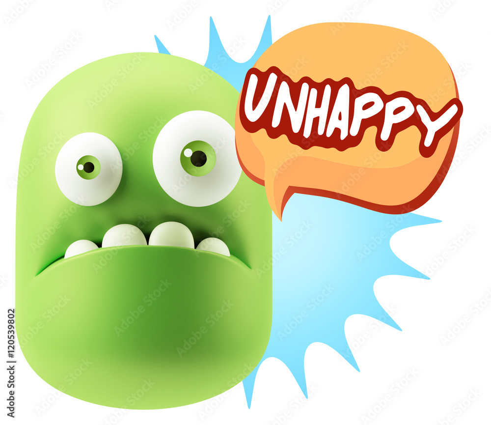 3d Rendering Sad Character Emoticon Expression saying Unhappy wi