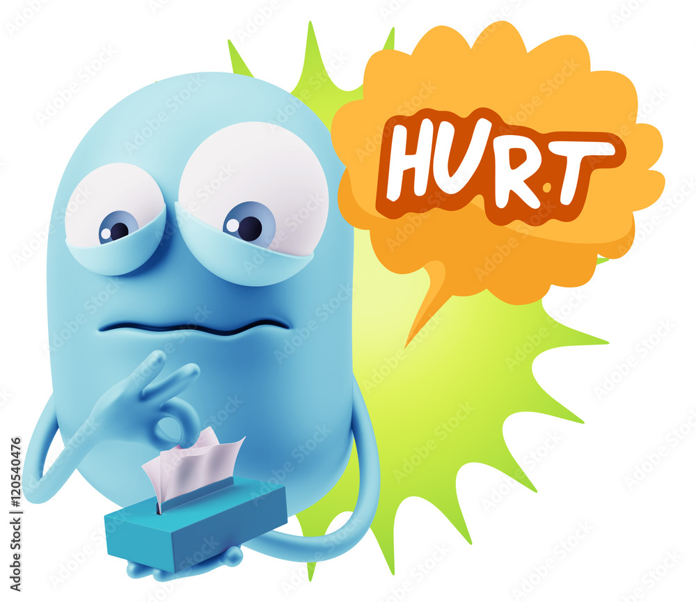 3d Rendering Sad Character Emoticon Expression saying Hurt with 3d Rendering Sad Character Emoticon Expression saying Hurt with