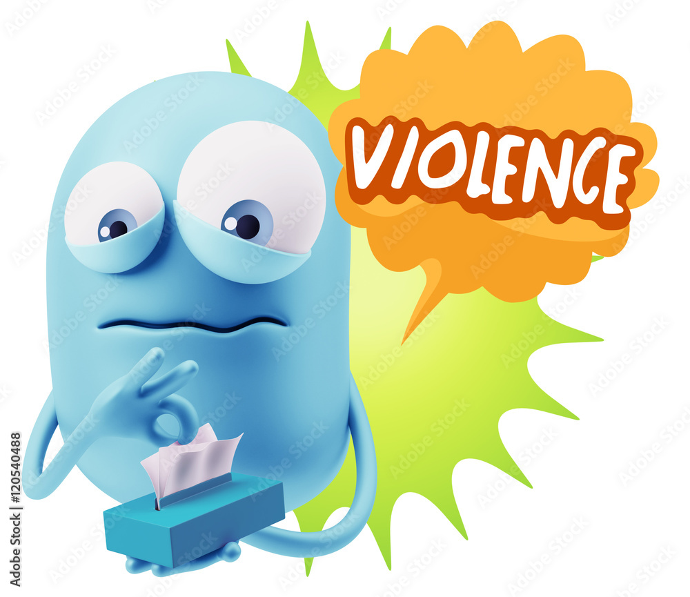 3d Rendering Sad Character Emoticon Expression saying Violence w 3d Rendering Sad Character Emoticon Expression saying Violence w