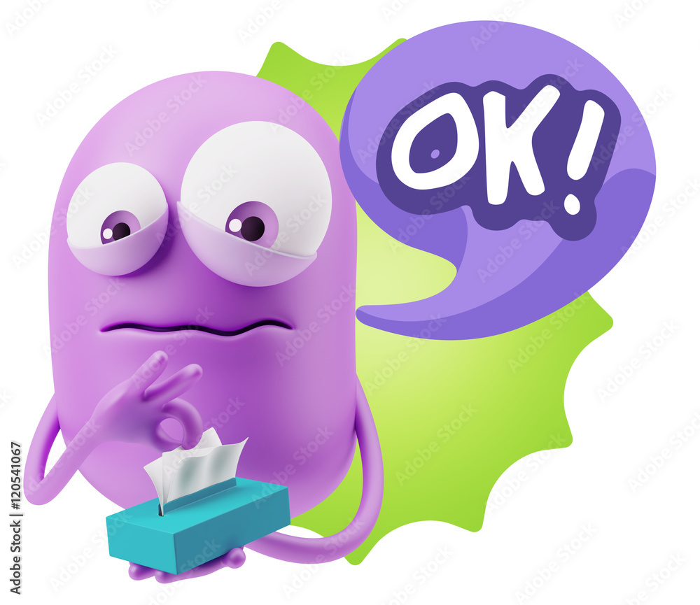 3d Rendering Sad Character Emoticon Expression saying OK with Co 3d Rendering Sad Character Emoticon Expression saying OK with Co