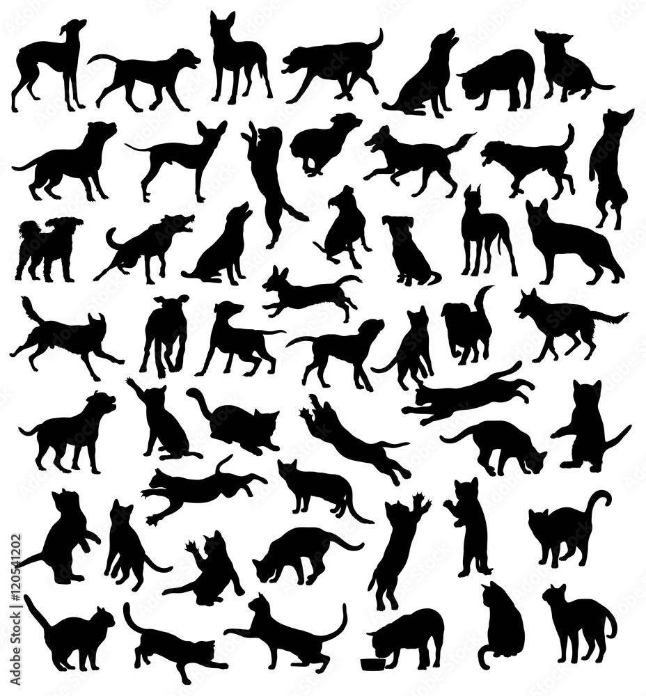 Cat and Dog, Pet Animal, Silhouettes, art vector design