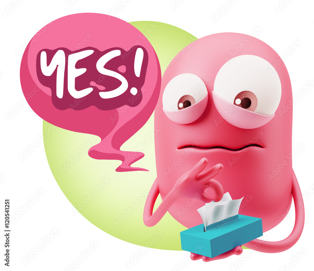 3d Rendering Sad Character Emoticon Expression saying Yes with C 3d Rendering Sad Character Emoticon Expression saying Yes with C