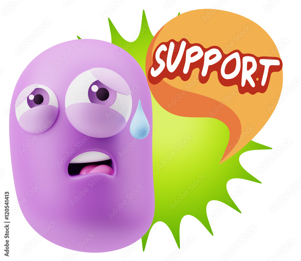 3d Rendering Sad Character Emoticon Expression saying Support wi 3d Rendering Sad Character Emoticon Expression saying Support wi