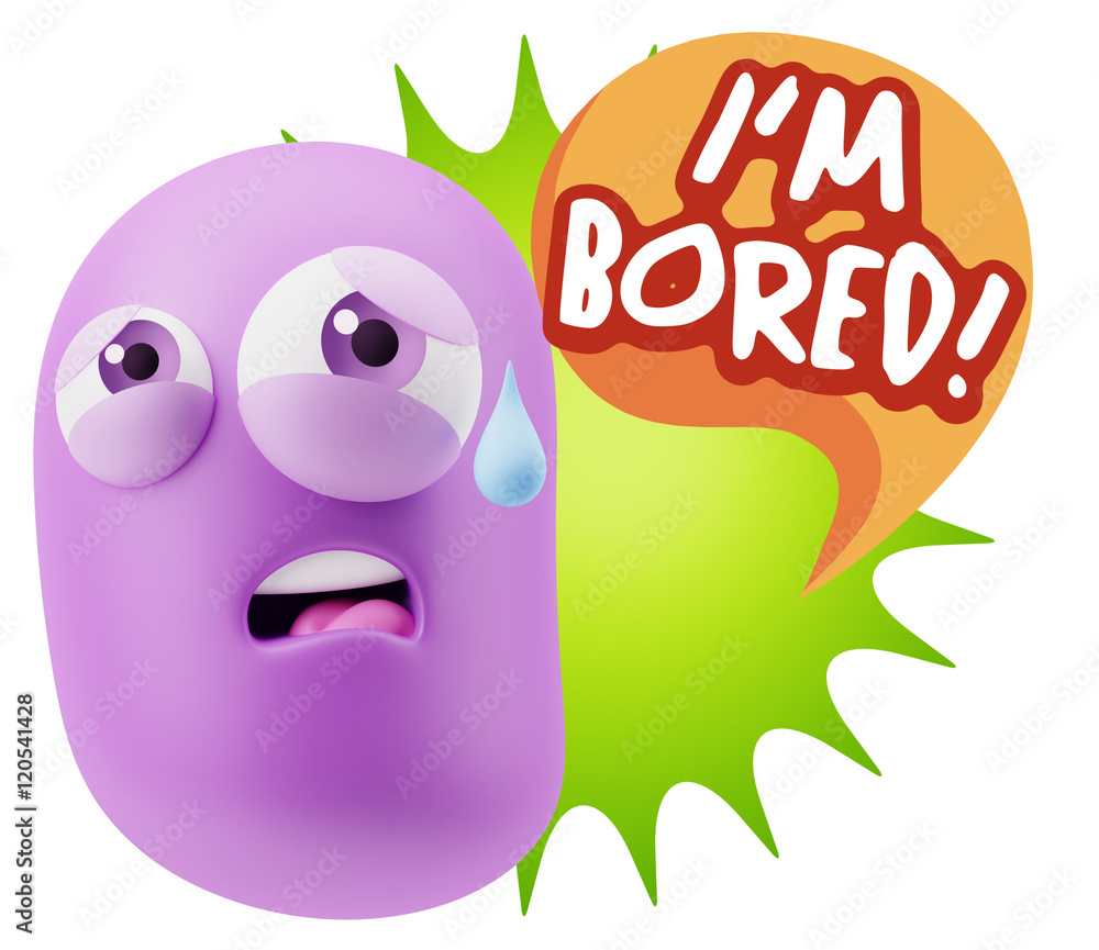 3d Rendering Sad Character Emoticon Expression saying I'm Bored 3d Rendering Sad Character Emoticon Expression saying I'm Bored