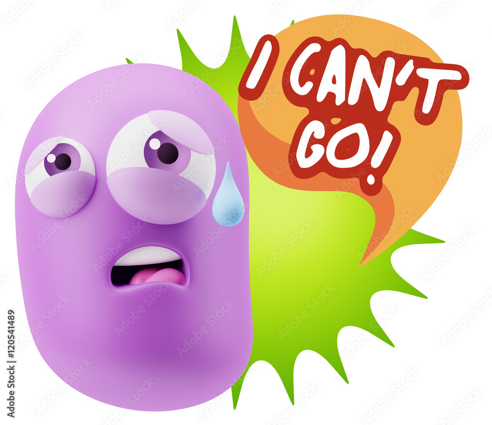 3d Rendering Sad Character Emoticon Expression saying I Can't Go 3d Rendering Sad Character Emoticon Expression saying I Can't Go