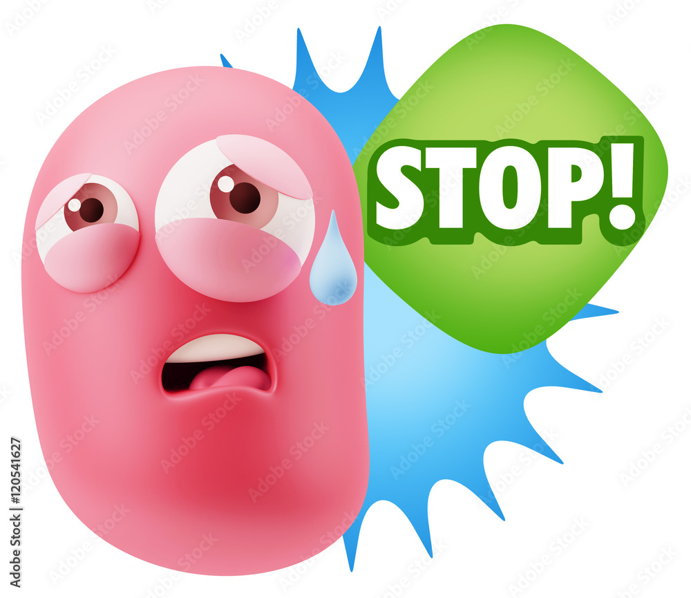 3d Rendering Sad Character Emoticon Expression saying Stop! with 3d Rendering Sad Character Emoticon Expression saying Stop! with