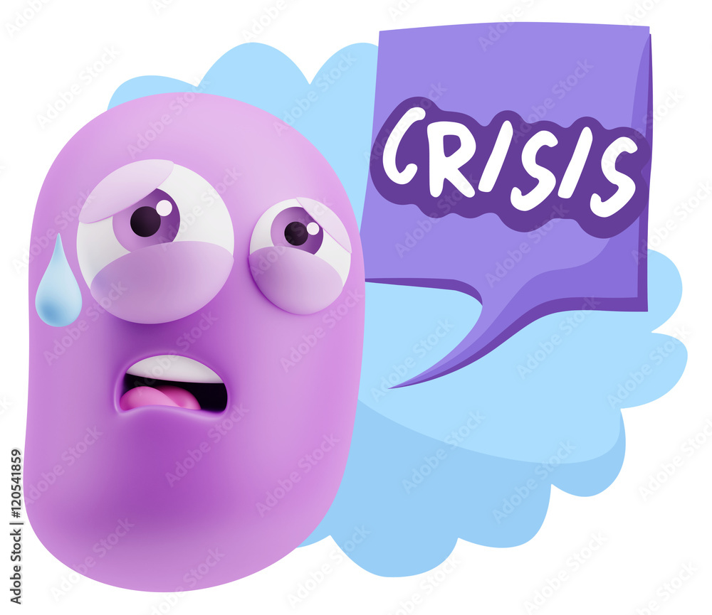 3d Rendering Sad Character Emoticon Expression saying Crisis wit 3d Rendering Sad Character Emoticon Expression saying Crisis wit