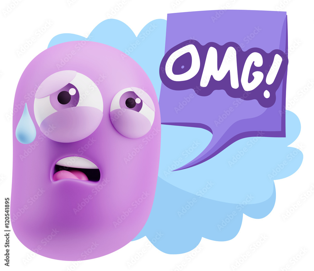 Obraz premium 3d Rendering Sad Character Emoticon Expression saying OMG with C