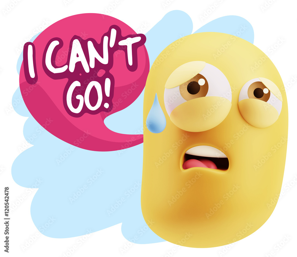 3d Rendering Sad Character Emoticon Expression saying I Can't Go 3d Rendering Sad Character Emoticon Expression saying I Can't Go