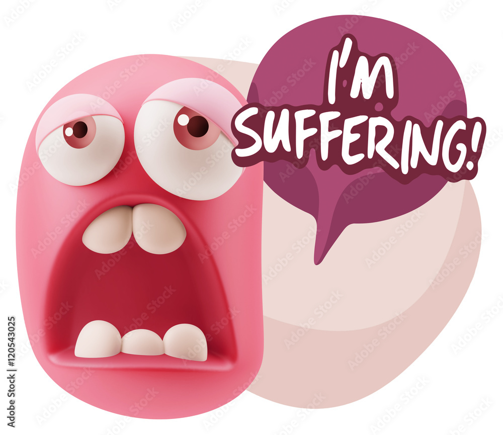 Obraz premium 3d Rendering Sad Character Emoticon Expression saying I'm Suffer