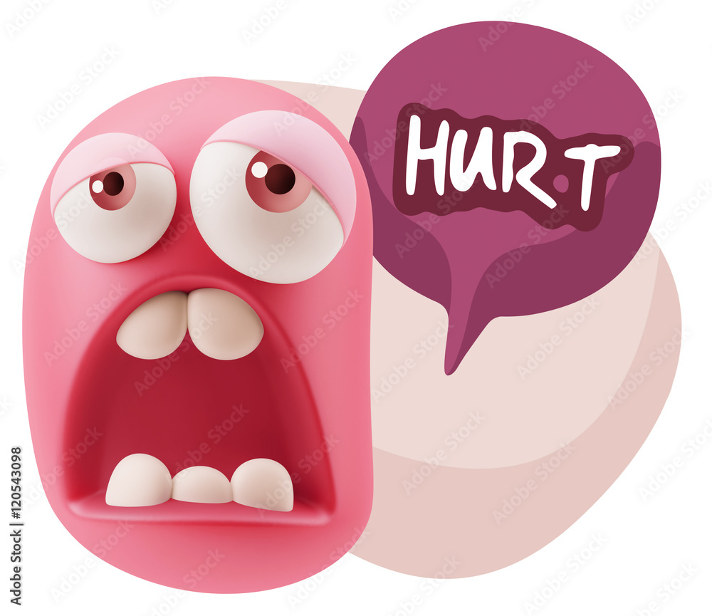 3d Rendering Sad Character Emoticon Expression saying Hurt with 3d Rendering Sad Character Emoticon Expression saying Hurt with