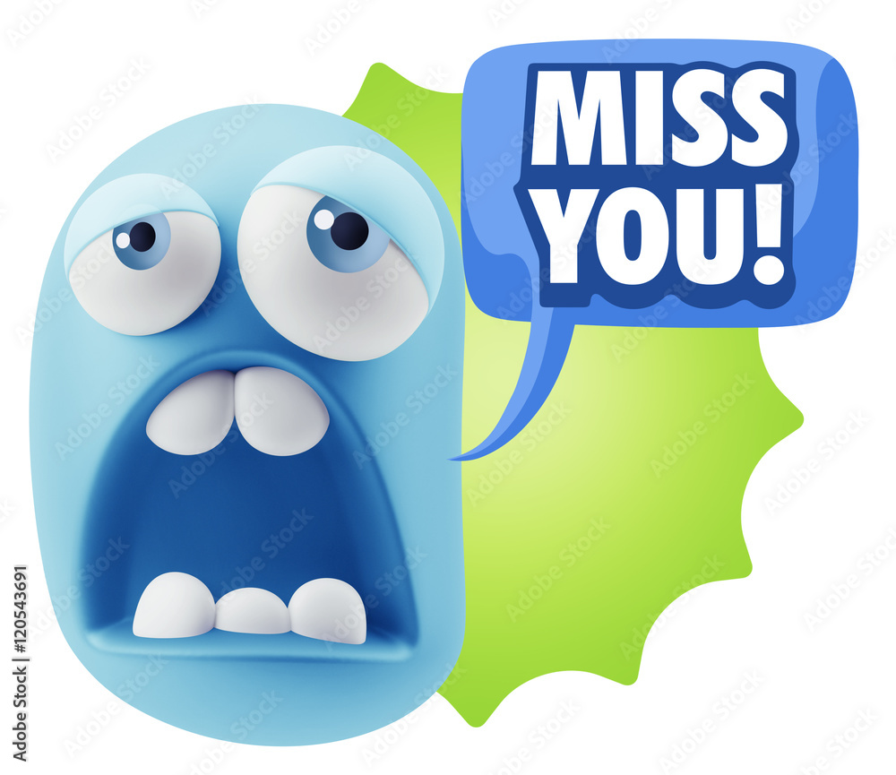 3d Rendering Sad Character Emoticon Expression saying Miss You w 3d Rendering Sad Character Emoticon Expression saying Miss You w