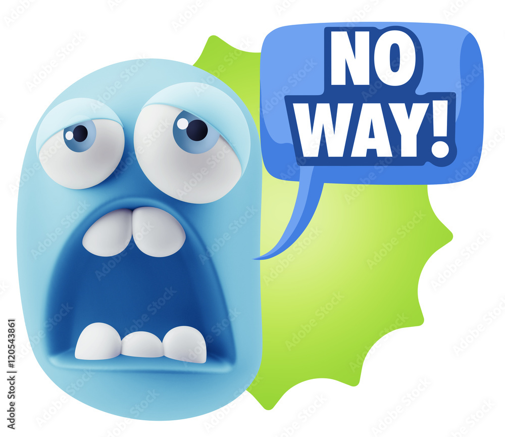 3d Rendering Sad Character Emoticon Expression saying No Way wit