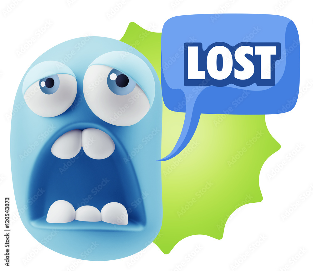 3d Rendering Sad Character Emoticon Expression saying Lost with 3d Rendering Sad Character Emoticon Expression saying Lost with