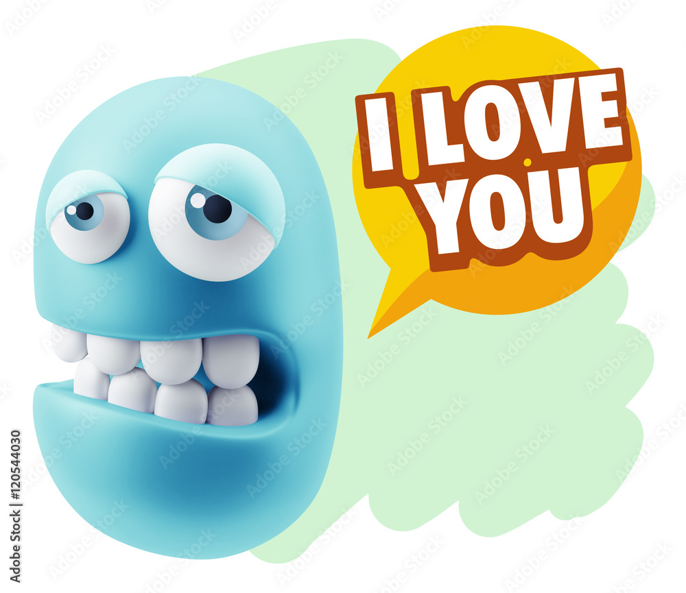 3d Rendering Sad Character Emoticon Expression saying I Love You