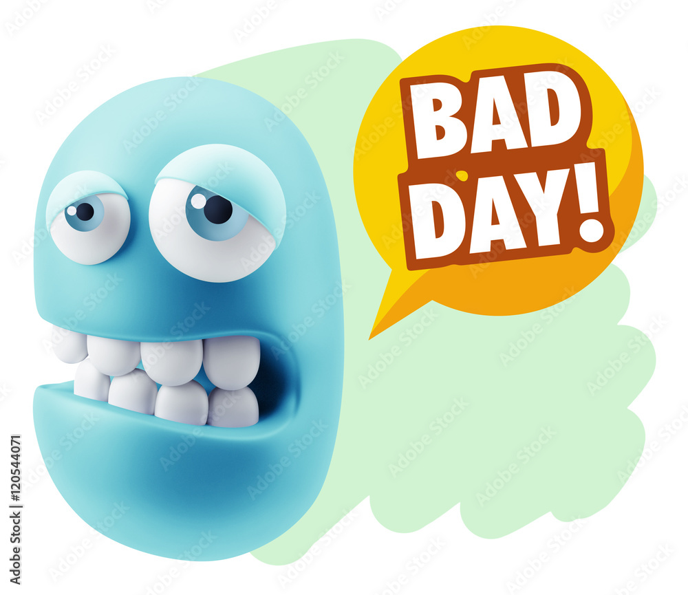 3d Rendering Sad Character Emoticon Expression saying Bad Day wi 3d Rendering Sad Character Emoticon Expression saying Bad Day wi