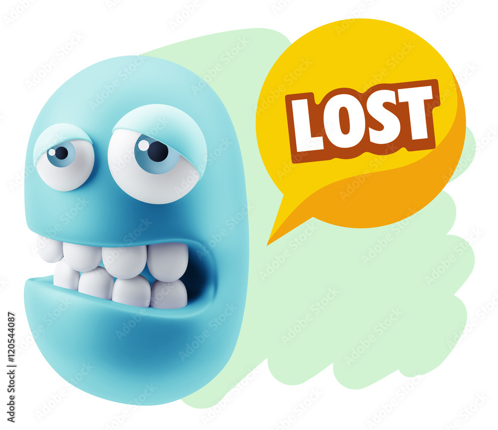 3d Rendering Sad Character Emoticon Expression saying Lost with 3d Rendering Sad Character Emoticon Expression saying Lost with