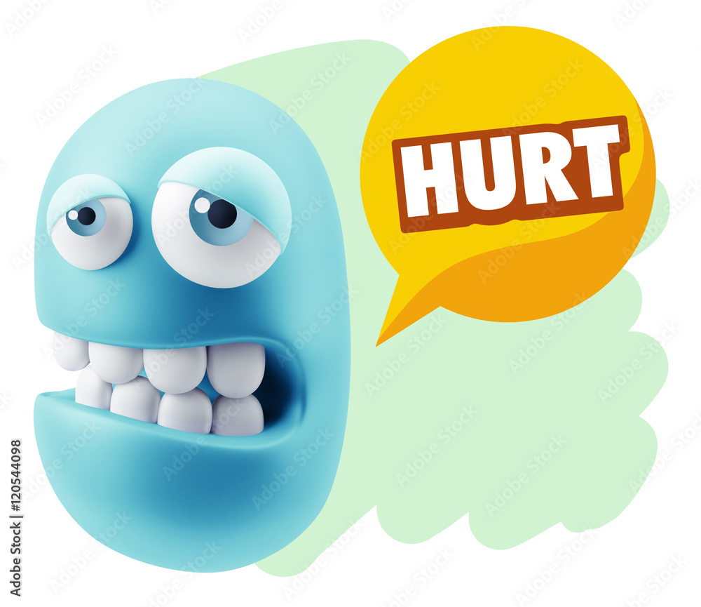 3d Rendering Sad Character Emoticon Expression saying Hurt with 3d Rendering Sad Character Emoticon Expression saying Hurt with