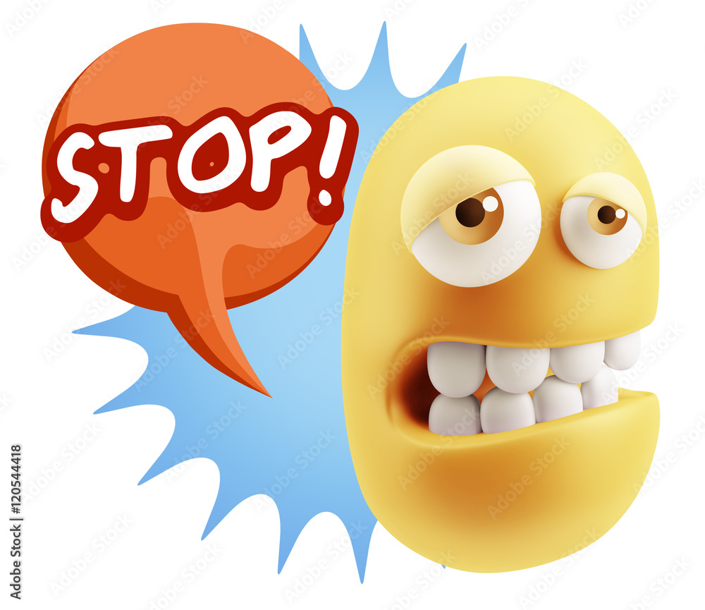 3d Rendering Sad Character Emoticon Expression saying Stop! with 3d Rendering Sad Character Emoticon Expression saying Stop! with