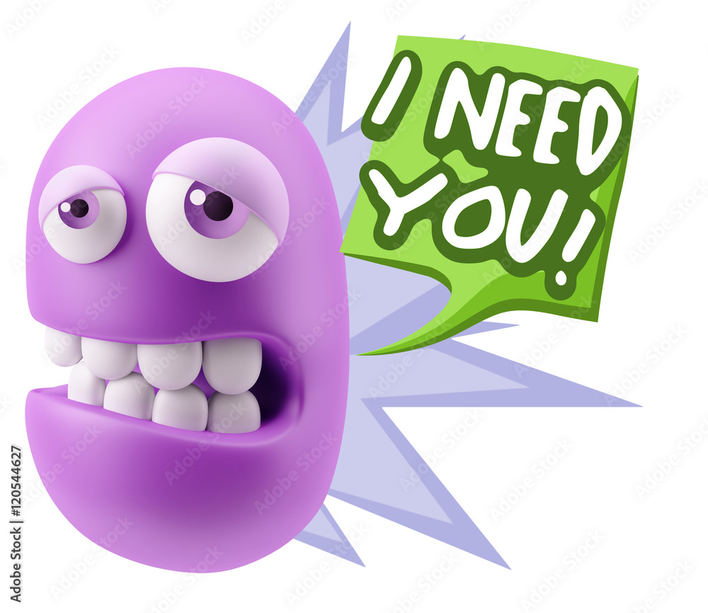 3d Rendering Sad Character Emoticon Expression saying I Need you 3d Rendering Sad Character Emoticon Expression saying I Need you