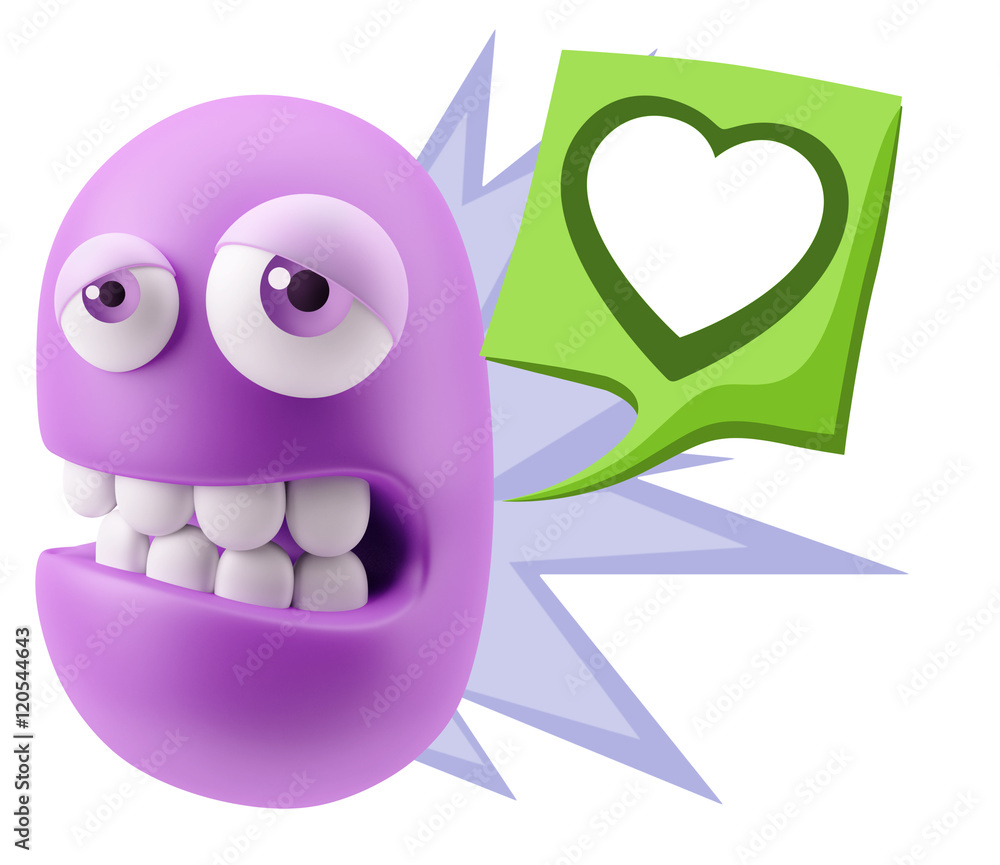 3d Rendering Sad Character Emoticon Expression saying Heart Shap