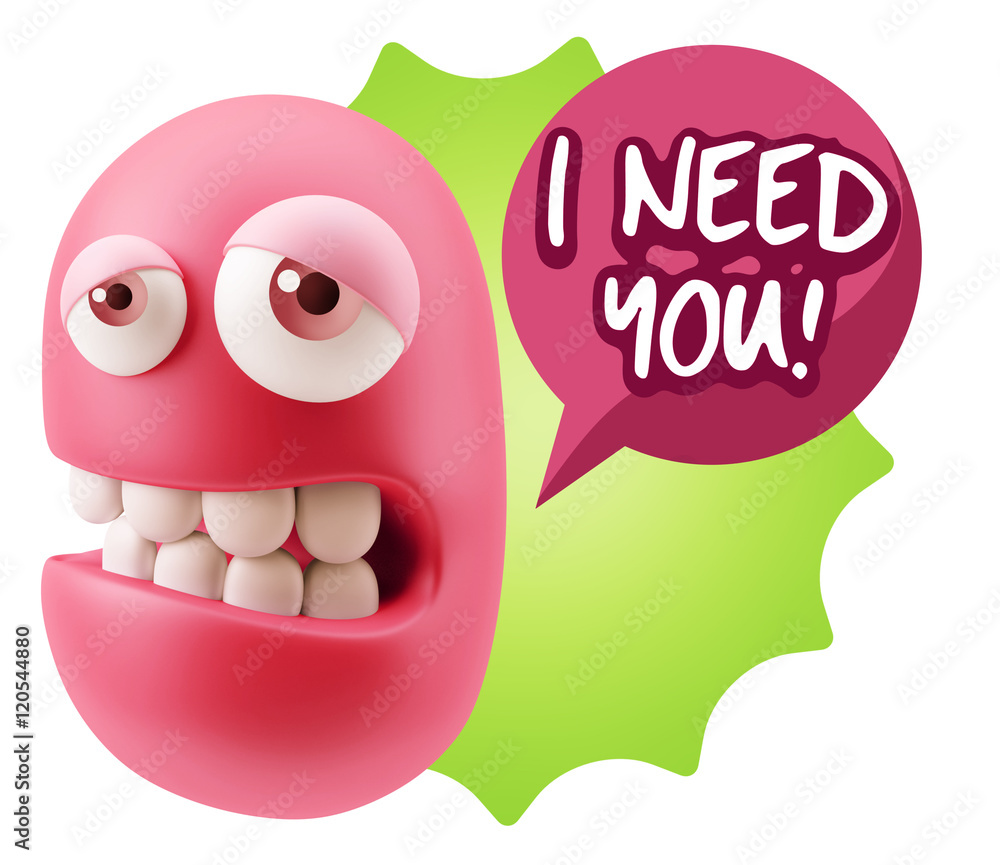 3d Rendering Sad Character Emoticon Expression saying I Need you 3d Rendering Sad Character Emoticon Expression saying I Need you