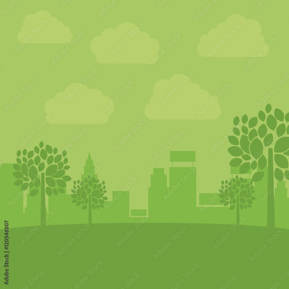 Building and clouds icon. Eco and green city theme. Colorful design. Vector illustration